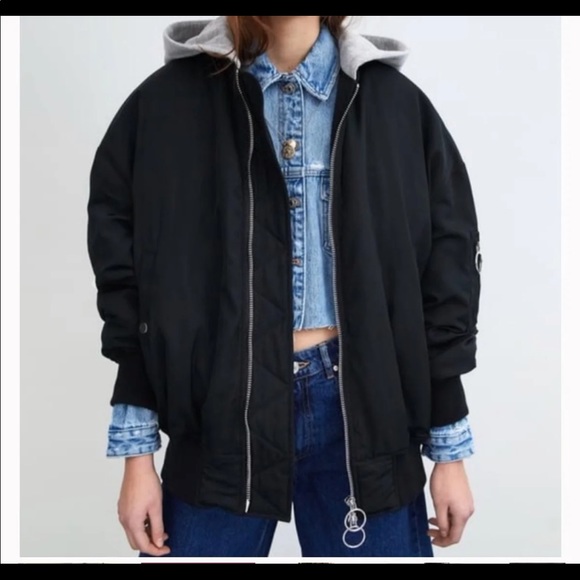 zara hooded bomber jacket